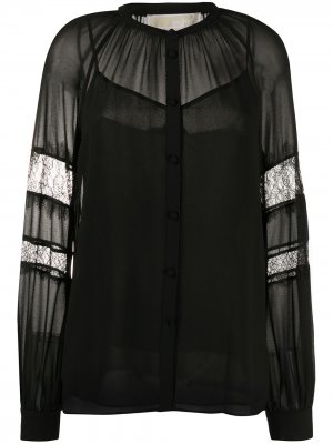 Шифоновая блузка с кружевными вставками Michael Kors. Цвет: черный