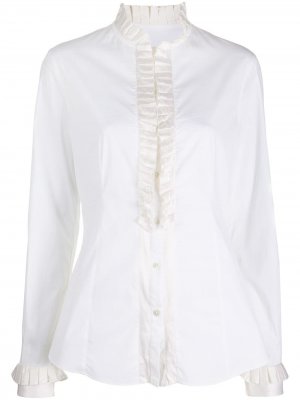 Рубашка с высоким воротником и оборками Dolce & Gabbana. Цвет: белый