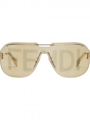 Солнцезащитные очки-маска с логотипом Fendi. Цвет: золотистый