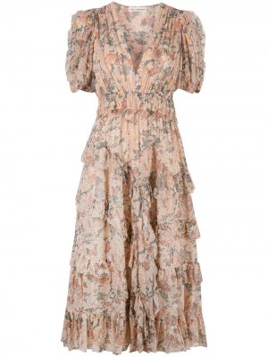 Платье миди с цветочным принтом Ulla Johnson. Цвет: нейтральные цвета