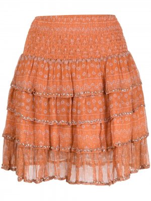 Ярусная юбка с цветочным принтом Mes Demoiselles. Цвет: оранжевый