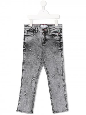 Прямые джинсы с эффектом потертости Philipp Plein Junior. Цвет: серый