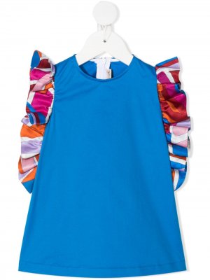 Платье-трапеция с оборками Emilio Pucci Junior. Цвет: синий