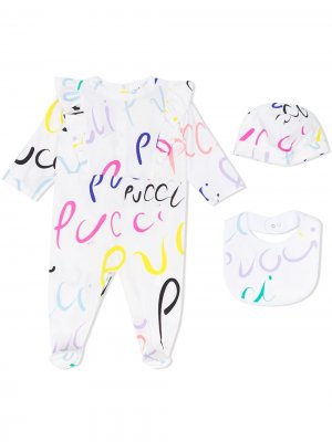Комплект из пижамы, шапки и нагрудника Emilio Pucci Junior. Цвет: белый