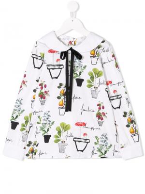 Блузка с цветочным принтом Oscar De La Renta Kids. Цвет: белый
