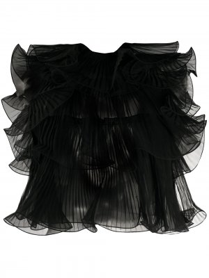Блузка с оборками и V-образным вырезом Alberta Ferretti. Цвет: черный