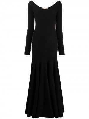 Длинное трикотажное платье с вырезом-лодочкой Marni. Цвет: черный