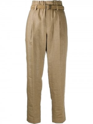 Укороченные брюки с поясом Brunello Cucinelli. Цвет: коричневый
