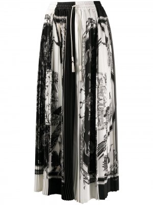 Плиссированная юбка миди с принтом Salvatore Ferragamo. Цвет: черный