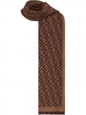 Шарф с бахромой и жаккардовым логотипом Fendi. Цвет: коричневый