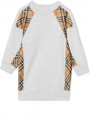 Платье-свитер со вставками в клетку Vintage Check Burberry Kids. Цвет: белый