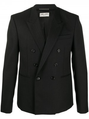 Двубортный пиджак в тонкую полоску Saint Laurent. Цвет: черный
