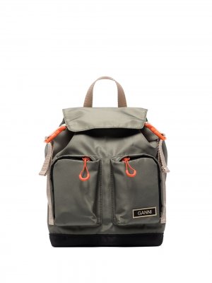 Маленький рюкзак с нашивкой-логотипом GANNI. Цвет: зеленый