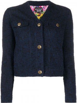 Твидовый пиджак с V-образным вырезом Boutique Moschino. Цвет: синий