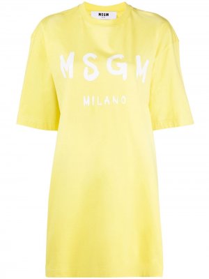 Платье с короткими рукавами и логотипом MSGM. Цвет: желтый