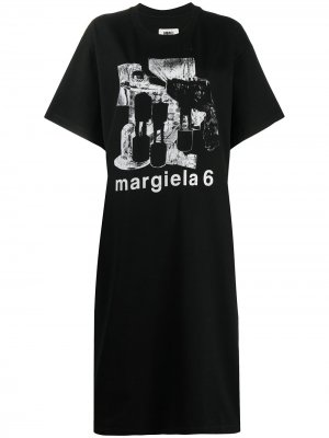 Платье-футболка с графичным принтом MM6 Maison Margiela. Цвет: черный