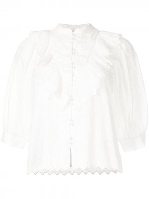 Блузка с вышивкой и оборками byTiMo. Цвет: белый