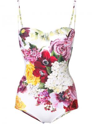 Слитный купальник с цветочным принтом Dolce & Gabbana. Цвет: белый