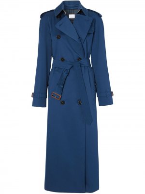 Двубортное пальто с поясом Burberry. Цвет: синий