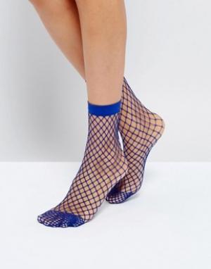 Синие носки в крупную сетку ASOS. Цвет: синий