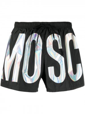 Плавки-шорты с голографическим логотипом Moschino. Цвет: черный