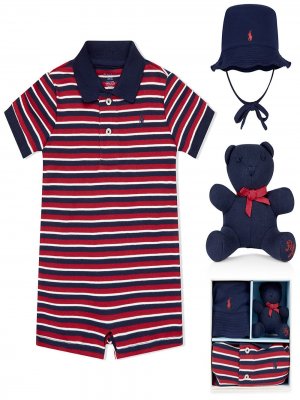 Комплект Polo Bear из комбинезона, шапки и игрушки Ralph Lauren Kids. Цвет: красный