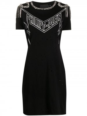 Декорированное платье-футболка Philipp Plein. Цвет: черный