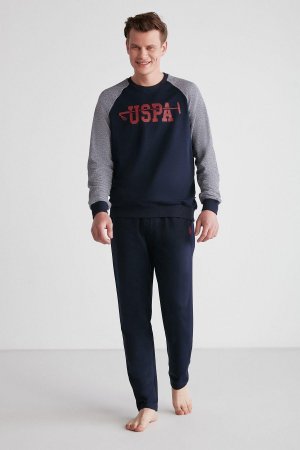 НАС. Поло Assn. Мужской пижамный комплект с круглым вырезом и длинными рукавами U.S. Polo