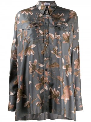 Блузка оверсайз с цветочным принтом Brunello Cucinelli. Цвет: серый
