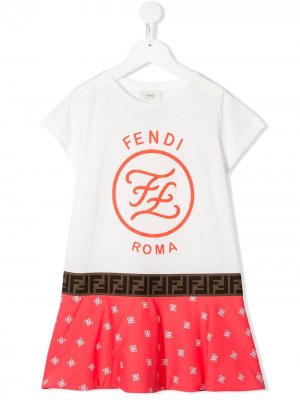 Платье с короткими рукавами и логотипом Fendi Kids. Цвет: белый