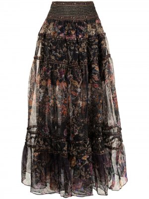Ярусная юбка макси с цветочным принтом Camilla. Цвет: черный