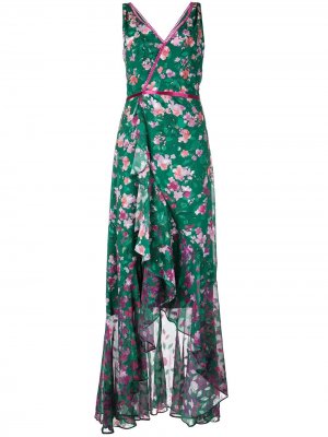 Длинное платье с запахом и цветочным принтом Marchesa Notte. Цвет: зеленый