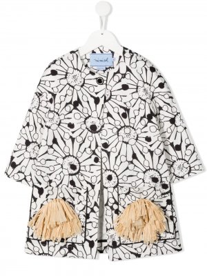 Пальто на пуговицах с цветочным принтом Mi Sol. Цвет: белый
