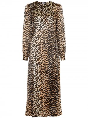Платье миди с леопардовым принтом GANNI. Цвет: коричневый