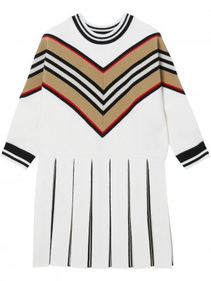 Платье в полоску Icon Stripe с длинными рукавами Burberry Kids. Цвет: белый