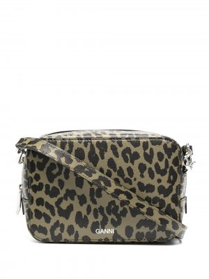 Каркасная сумка с леопардовым принтом GANNI. Цвет: зеленый