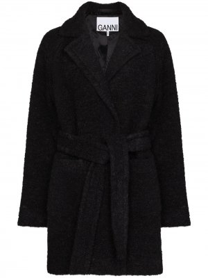 Однобортное пальто из букле GANNI. Цвет: серый