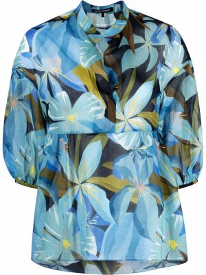 Блузка со сборками и цветочным принтом Luisa Cerano. Цвет: синий