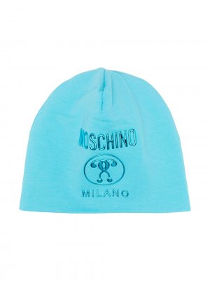 Шапка бини с логотипом Moschino Kids. Цвет: синий