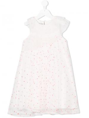 Платье миди с принтом и отделкой Baby Dior. Цвет: белый