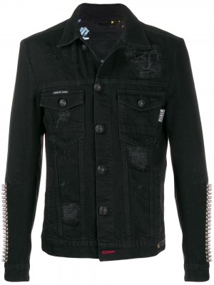 Джинсовая куртка с эффектом потертости Philipp Plein. Цвет: черный