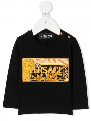 Топ с длинными рукавами и нашивкой-логотипом Versace Kids. Цвет: черный