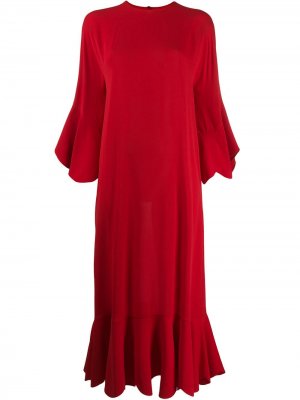 Длинное платье с фестонами на подоле Valentino. Цвет: красный
