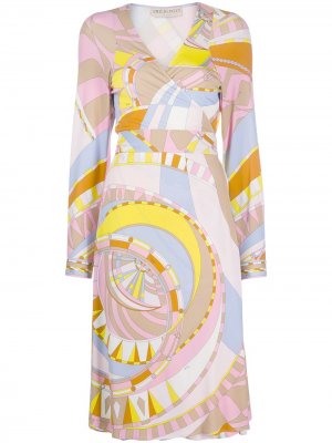 Платье с абстрактным принтом и запахом Emilio Pucci. Цвет: розовый