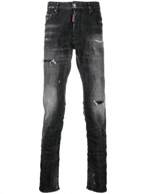 Прямые джинсы с эффектом потертости Dsquared2. Цвет: черный