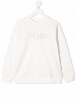 Толстовка с вышитым логотипом Fendi Kids. Цвет: белый