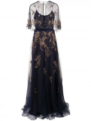 Длинное платье из тюля Marchesa Notte. Цвет: синий