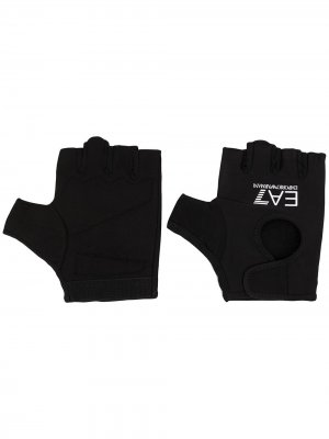 Перчатки-митенки с логотипом Ea7 Emporio Armani. Цвет: черный