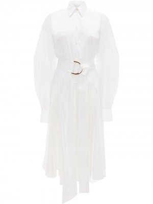 Плиссированное платье-рубашка JW Anderson. Цвет: белый