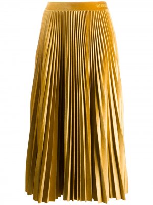 Плиссированная бархатная юбка миди Valentino. Цвет: желтый